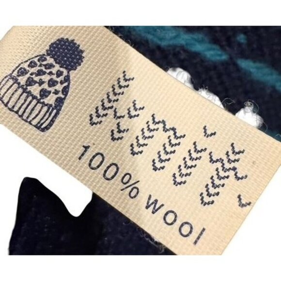 Knit Winter Hat Navy & Teal Geometric Snowflake Design Warm & Soft Unisex One Si - Picture 12 of 13